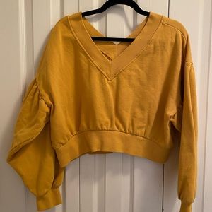 Mustard yellow balloon sleeve cropped sweater